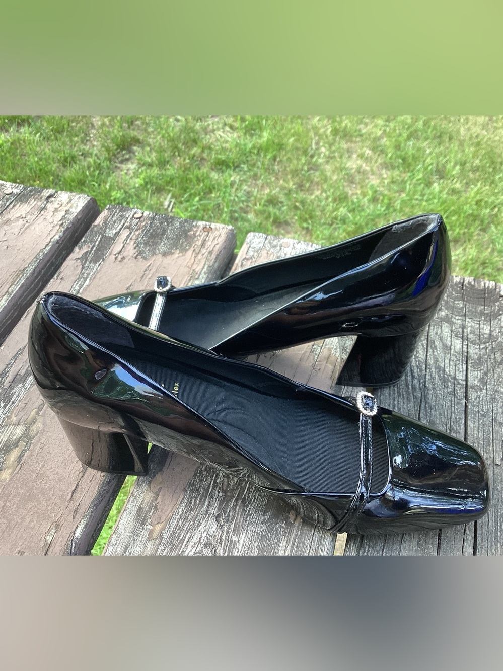 Anne Klein Black Patent Mary Jane Block Heel Pumps